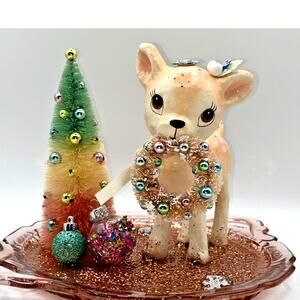 Retro Pink Glass Reindeer Decor Do you have a chimney I can practice on? OOAK